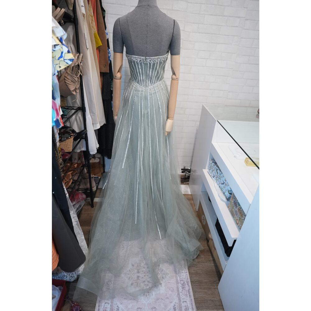 Ladivine CB158 Strapless Beaded Corset Prom Gown Formal Womens Sage Green Size 4 - Picture 7 of 8